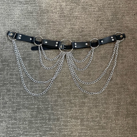 victray Accessories - Victray Punk Black Waist Chain Belt Leather Layered Belly Body Chains Rave